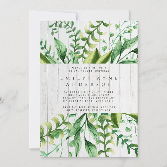 Convites Chá de panela Rustic Wood Greenery Modern (Frente)
