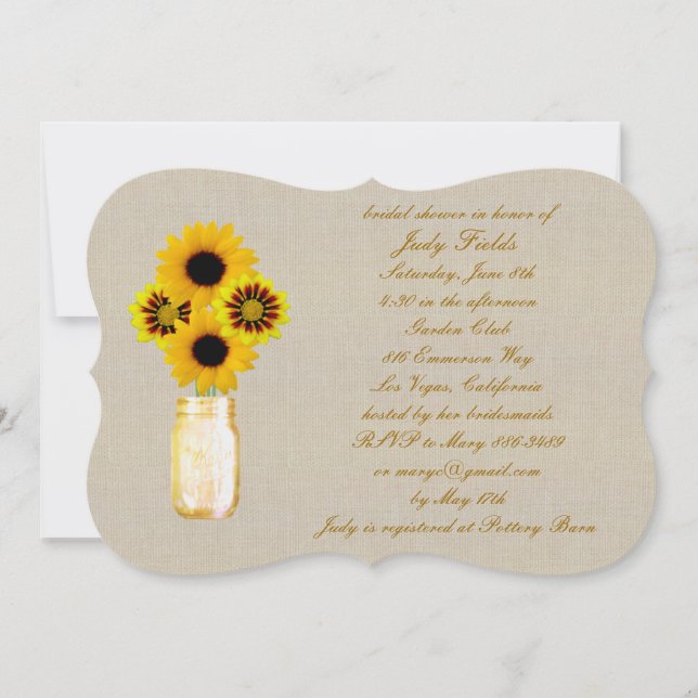 Convites Chá de panela Rustic Yellow Mason Jar (Frente)