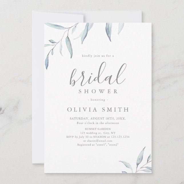 Convites Chá de panela rústico cinzento-verde mínimo e seco (Frente)