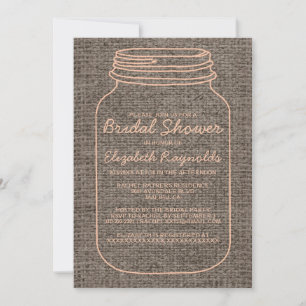 Convites Chá de panela Rústico Coral Burlap Mason Jar Con