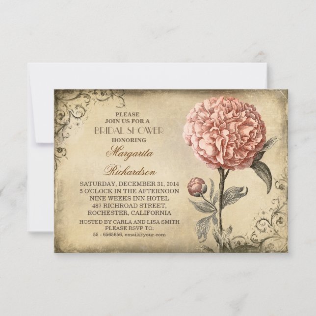 Convites chá de panela rústico de colônia rosa-vintage (Frente)