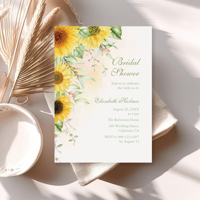 Convites Chá de panela Rústico de Delícia de Girassol (Rustic Sunflower Delight Bridal Shower Invitation on a boho sunny table.)