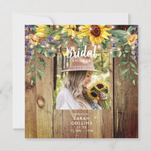 Convites Chá de panela Rústico de Girassol com Foto Quadrad
