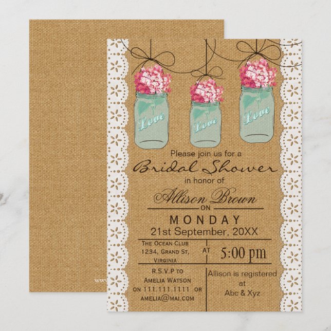 Convites Chá de panela-rústico de jarro azul-de-colmeia (Frente/Verso)