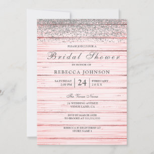 Convites Chá de panela Rústico de Lenha de Prata Rosa