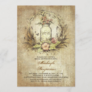 Convites Chá de panela rústico de Mason floral Vintage