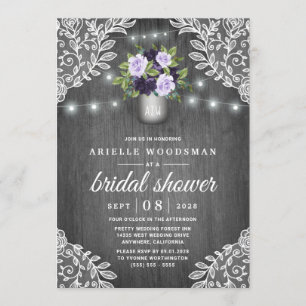 Convites Chá de panela rústico floral roxo das cinzas de