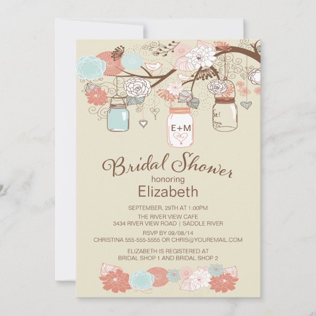 Convites Chá de panela Rústico Mason Jar (Frente)