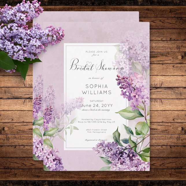 Convites Chá de panela Rústico Romântico Roxo e Sage Lilacs (Rustic Romantic Purple & Sage Lilacs Bridal Shower Invitation)