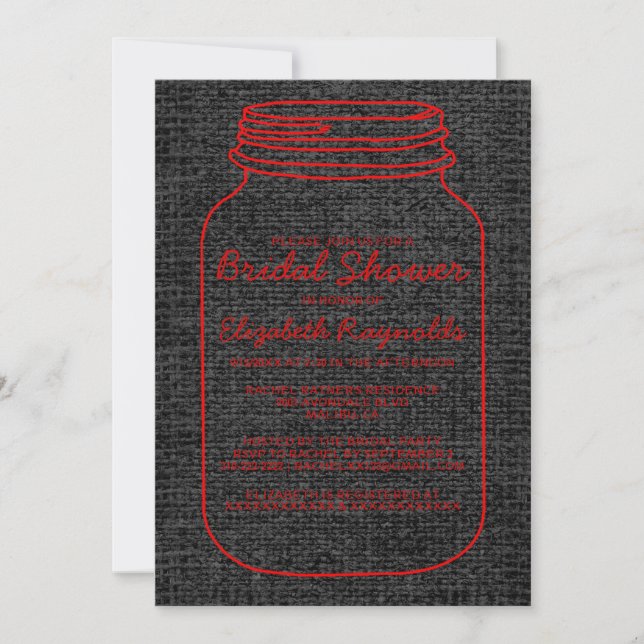 Convites Chá de panela Rústico Vermelho Rústico Mason Jar C (Frente)