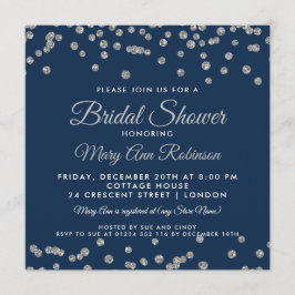 Convites Chá de panela Silver Faux Glitter Confetti