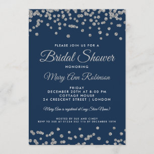 Convites chá de panela Silver Faux Glitter Confetti Marinh