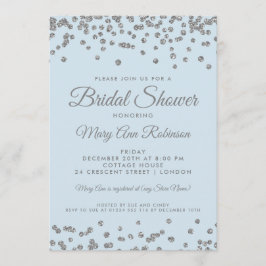 Convites chá de panela Silver Glitter Confetti Azul