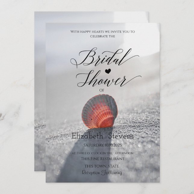 Convites Chá de panela Simple Beach Seashell (Frente/Verso)