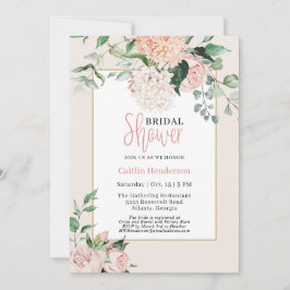 Convites Chá de panela Simples Blush Floral Cor-de-Rosa