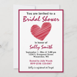 Convites Chá de panela Simples do Coração Vermelho