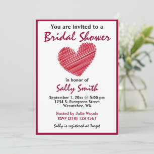 Convites Chá de panela Simples do Coração Vermelho