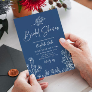 Convites Chá de panela Simples Elegante Azul da Meia-Noite