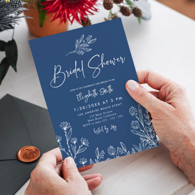 Convites Chá de panela Simples Elegante Azul da Meia-Noite (Criador carregado)