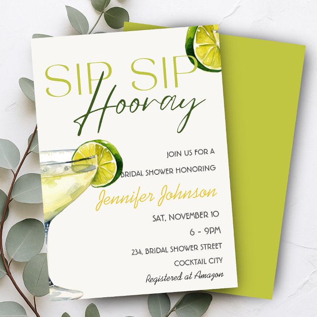 Convites Chá de panela Sip Sip Hooray Tequila Cocktail (Sip Sip Hooray Tequila Cocktail Bridal Shower Invitation)