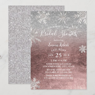 Convites Chá de panela Snowflakes Rosa Moderno Dourado e P