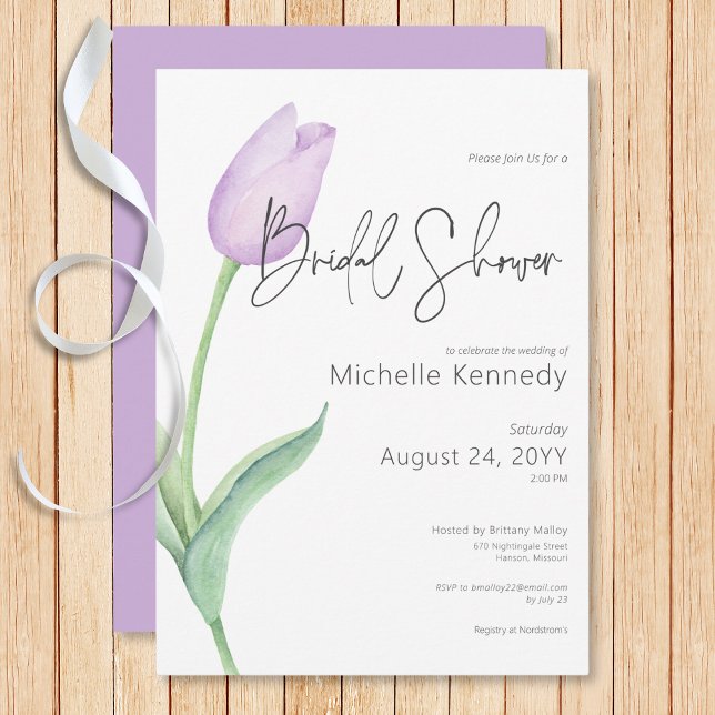 Convites Chá de panela Solo Roxo Moderno (Modern Purple Tulip Solo Bridal Shower Invitation)