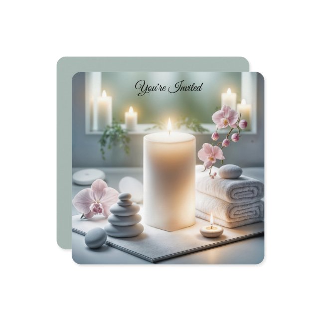 Convites Chá de panela Spa com Orquídeas e Velas (Frente/Verso In Situ)