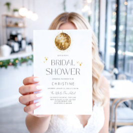 Convites Chá de panela Sparkle de Bola de Disco Dourado