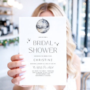 Convites Chá de panela Sparkle de Disco Silver