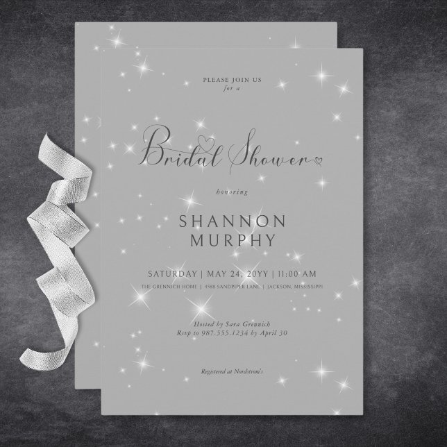 Convites Chá de panela Sparkle mínimo moderno de Cinzas (Modern Minimal Gray Sparkle Bridal Shower Invitation)