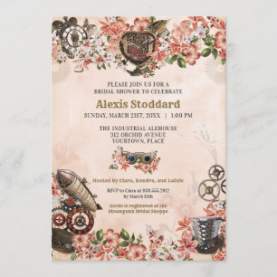 Convites Chá de panela Steampunk Floral