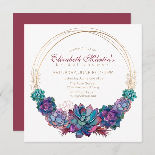 Convites Chá de panela Suculente de Cores Aquáticas Chic Co (Frente/Verso)