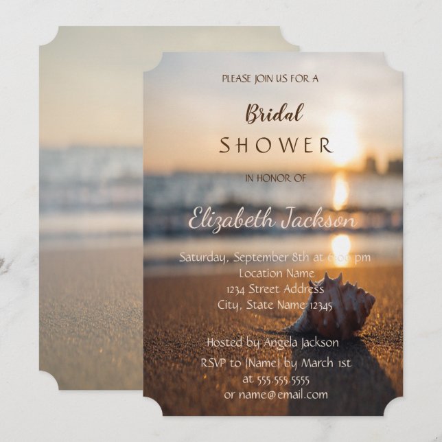 Convites Chá de panela Sunset Seashell do Casamento de Prai (Frente/Verso)