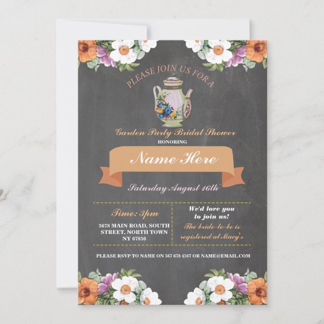 Convites Chá de panela Tea Garden Party - Chamada de chá (Frente)