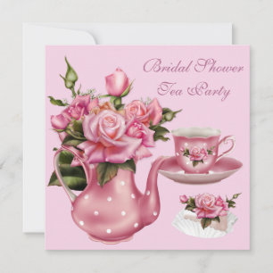 Convites Chá de panela Tea Party Rosa Rosa Rosa Teapoeira 5