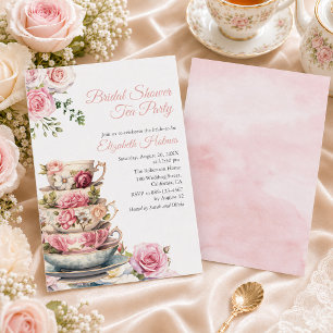 Convites Chá de panela Teacup Floral Rosa Blush Tea Brunch