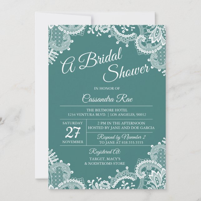 Convites Chá de panela Teal e Lace (Frente)