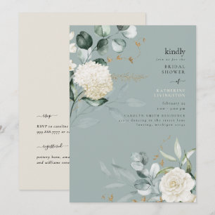 Convites Chá de panela Teal Elegance White Hydrangeas