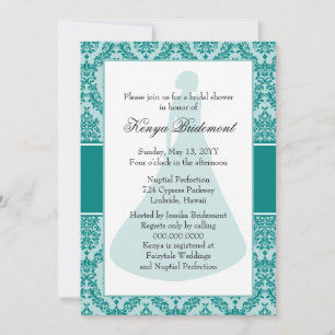 Convites Chá de panela Teal Green Damask