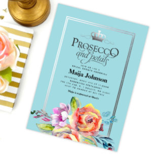 Convites Chá de panela Teal Prosecco e Petals