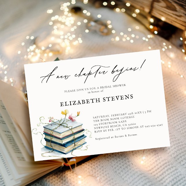 Convites Chá de panela Tema do Livro Flores Selvagens Novo  (book theme bridal shower invitation book lover bookish wildflowers floral calligraphy elegant chic)