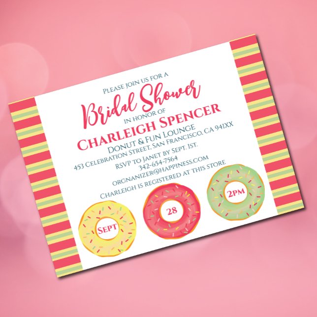 Convites chá de panela temático da rosquinha (Pink bridal shower invitation with donut elements)