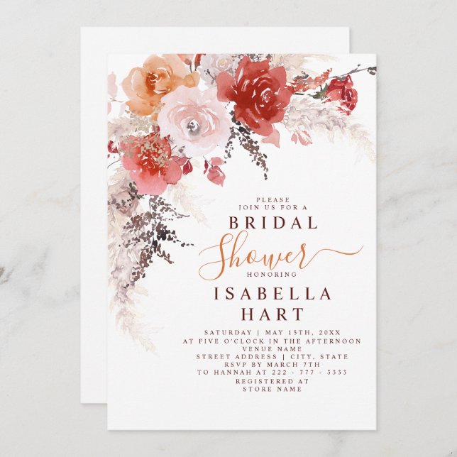 Convites Chá de panela Terracotta Laranja Queimado (Frente/Verso)