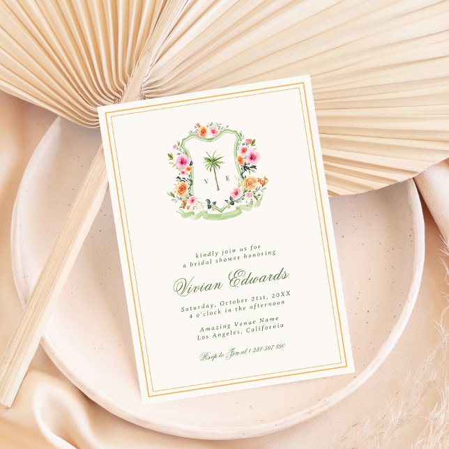 Convites Chá de panela Tropical de Palm Tree Monograma (Criador carregado)