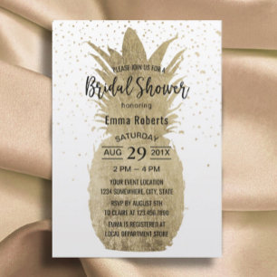Convites Chá de panela tropical Dourado de abacaxi