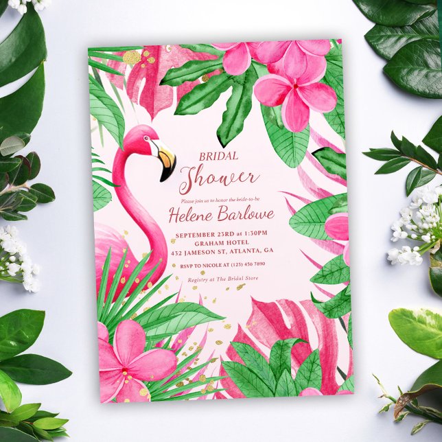 Convites Chá de panela tropical rosa (Pink Tropical Bridal Shower Invitation)