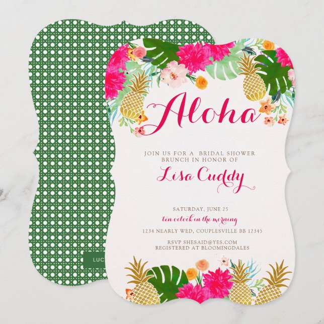 Convites Chá de panela Tropical Rosa Brilhante (Frente/Verso)