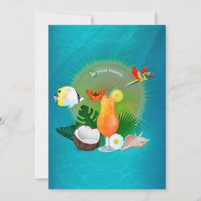 Convites Chá de panela Tropical Summer Beach (Frente)
