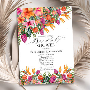 Convites Chá de panela tropical tropical cor-de-rosa laranj