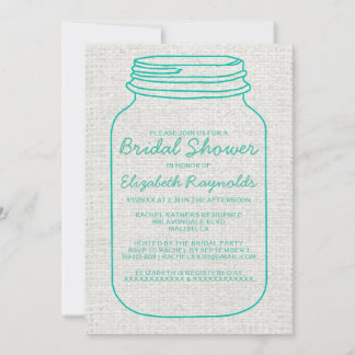 Convites Chá de panela Turquesa Rustic Mason Jar Convida
